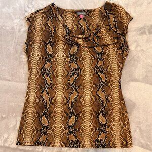 ince Camuto Boa Snake Print Cowl Neck Blouse Tan Black Medium Sleeveless